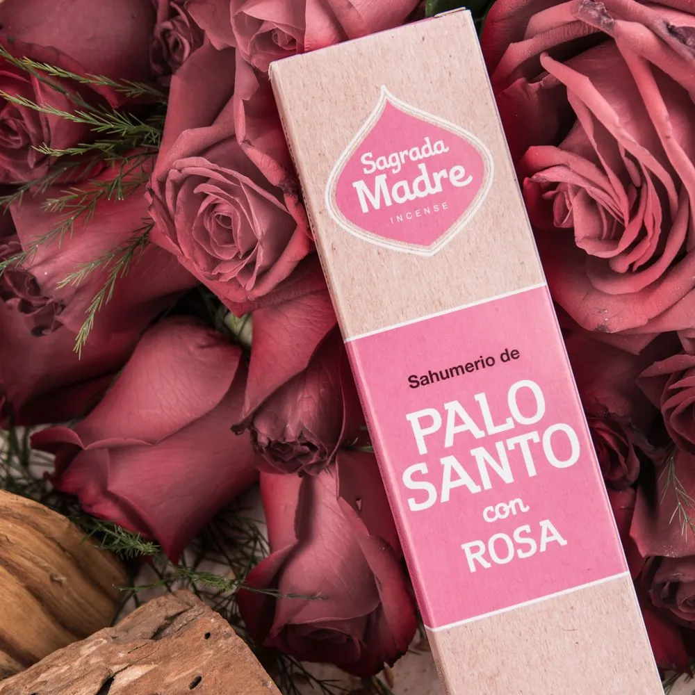 [5920D] Palo Santo con varitas de incienso de rosa – Sagrada Madre